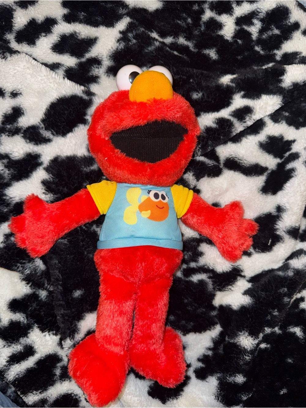 Red talking Elmo Plush Toy with Blue Shirt - Kids Toy